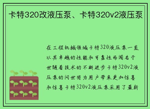 卡特320改液压泵、卡特320v2液压泵
