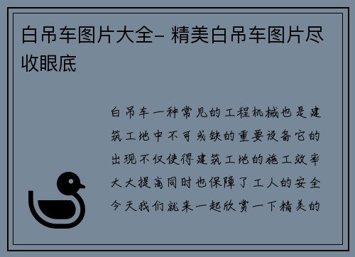 白吊车图片大全- 精美白吊车图片尽收眼底